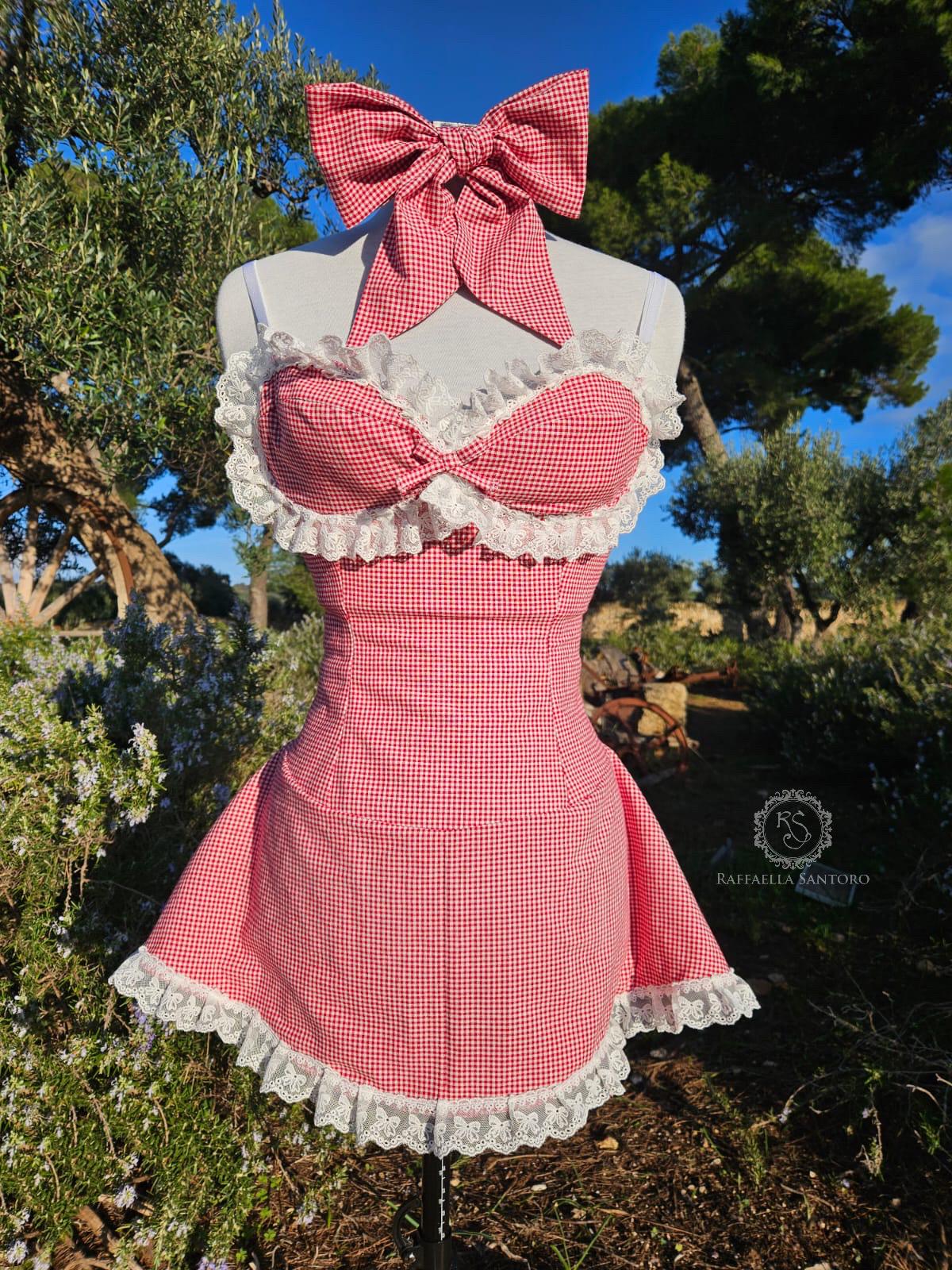 Sabrina Inspired Mini Dress, Vintage Inspired Red Check Dress