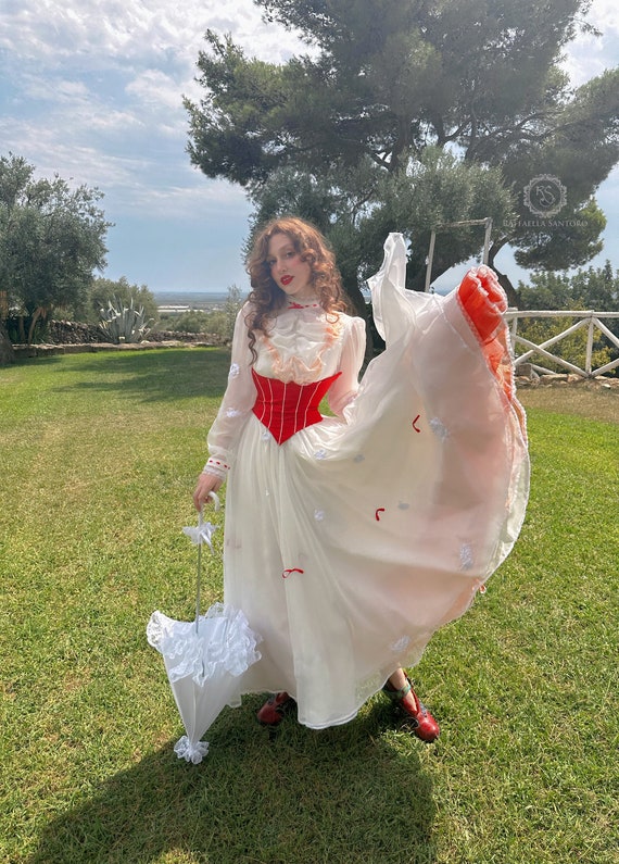 mary poppins white dress Costume and Red with Hat Mermaidcosplay Flashback: Mary Poppins and Bert