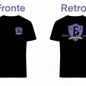 Maglietta dark academia fortleaf academy con stampa fronte retro