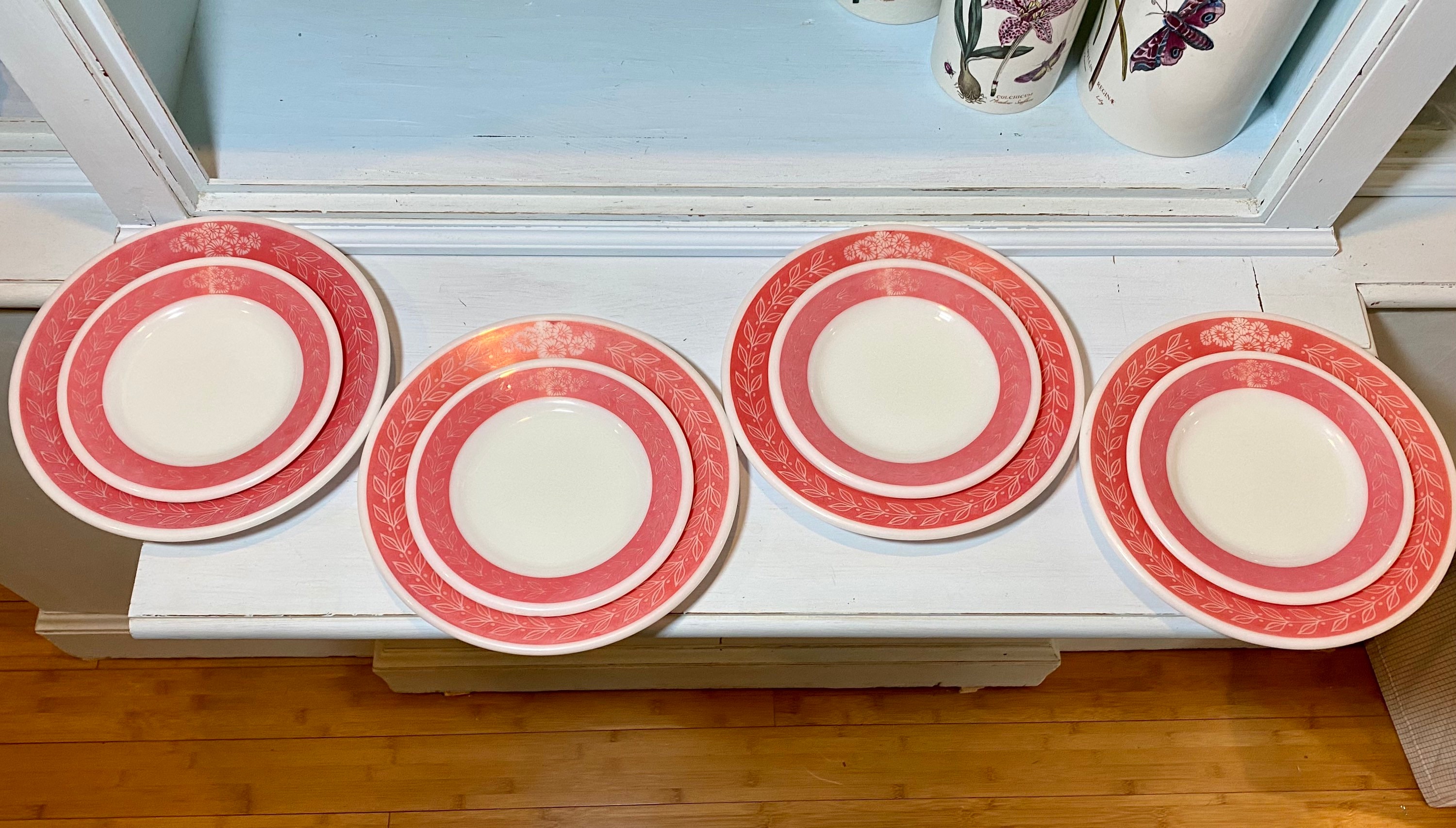 Pink Pyrex! Lovely Vintage Pink on Opal “laurel” Tableware