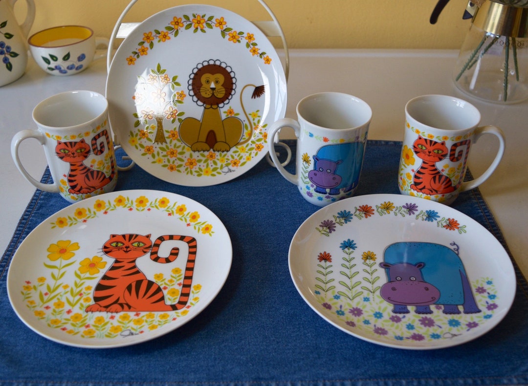 Saltera Himark Vintage Jungle Safari Plates/mugs, Made in Japan 1976