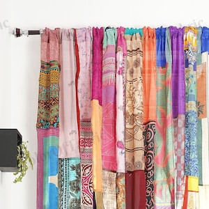 2 Pcs Indian Vintage Old Silk Sari Fabric Made Multi color Handmade Curtain Door Window Decor Patchwork Curtain Home Door Window Curtain