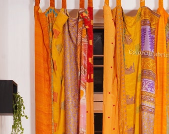 Silk Sari Fabric Made Theme Patchwork color Curtain Door Window Curtain Home Room Door Window Curtain