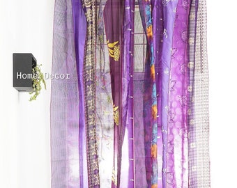 EXPRESS SERVICE of Indian Vintage Old Silk Sari Fabric Made Theme Patchwork color Curtain Door Window Curtain Home Room Door Window Curtain
