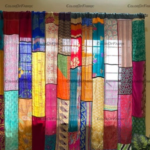 FREE SHIPPING - Indian Handmade Silk Saree Fabric Curtain Decorative Boho Hippie Curtain, Room Decor Patchwork Curtain, Window Decor Curtain