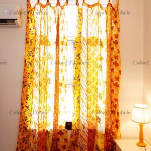 Indian Silk Sari Patchwork Curtains, Boho Window Drapes, Vintage Colorful Curtain Panels, Home Decor