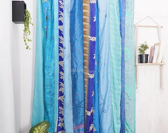 Expédition express - 2Pc vintage Soie Sari Tissu Rideaux Faits à la main Décoratif Boho Hippie Rideau, Décor de chambre Rideau patchwork, Décor de fenêtre