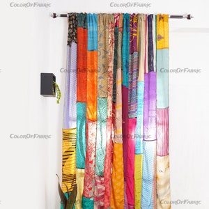 2 Pcs Indian Vintage Old Silk Sari Fabric Made Multi color Handmade Curtain Door Window Decor Patchwork Curtain Home Door Window Curtain