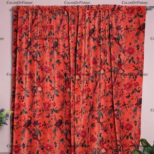 Vintage Cotton Velvet Orange Color Bird print luxury Curtain, Boho Curtain, luxury Drapes Housewarming Gift