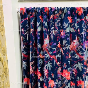 Vintage Style Cotton Velvet Royal Navy Blue Bird Print luxury Curtain, Boho Curtain, luxury Drapes