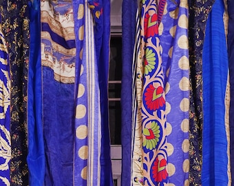 Livraison express - Lot de 2 rideaux vintage en soie sari, faits à la main, style bohème hippie, patchwork, décoration de chambre, décoration de fenêtre