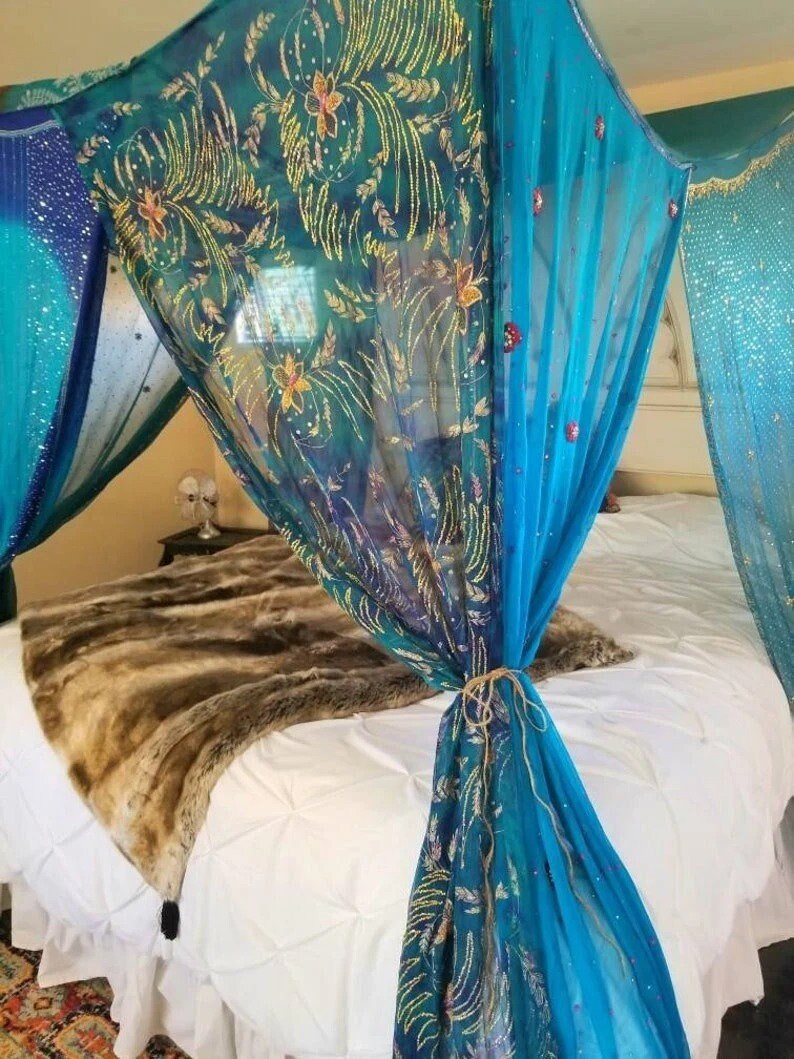 Bed Canopy Bohemian Hippie Boho Decorindia Fabric Silk Sari Etsy