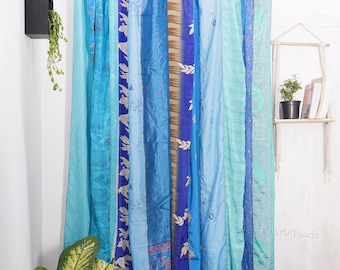 LIVRAISON GRATUITE - Rideaux en tissu de sari de soie vintage indien, faits main, décoratifs, style bohème hippie, patchwork, décoration de fenêtre