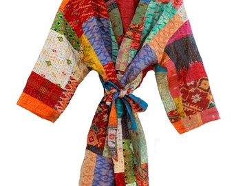 Vintage Silk sari kantha Kimono Robes lover recycled dressing gowns Woman Patchwork Jacket kimono robe gift for her