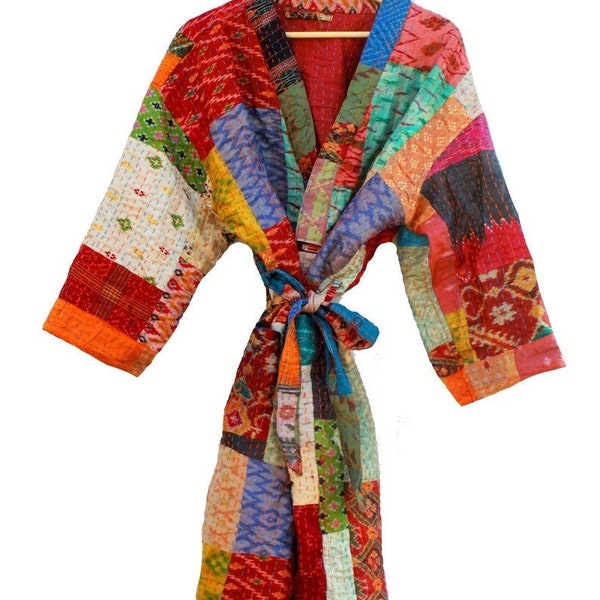 vintage Silk sari kantha Kimono Robes lover robes de chambre recyclées Femme Patchwork Jacket kimono robe cadeau pour elle