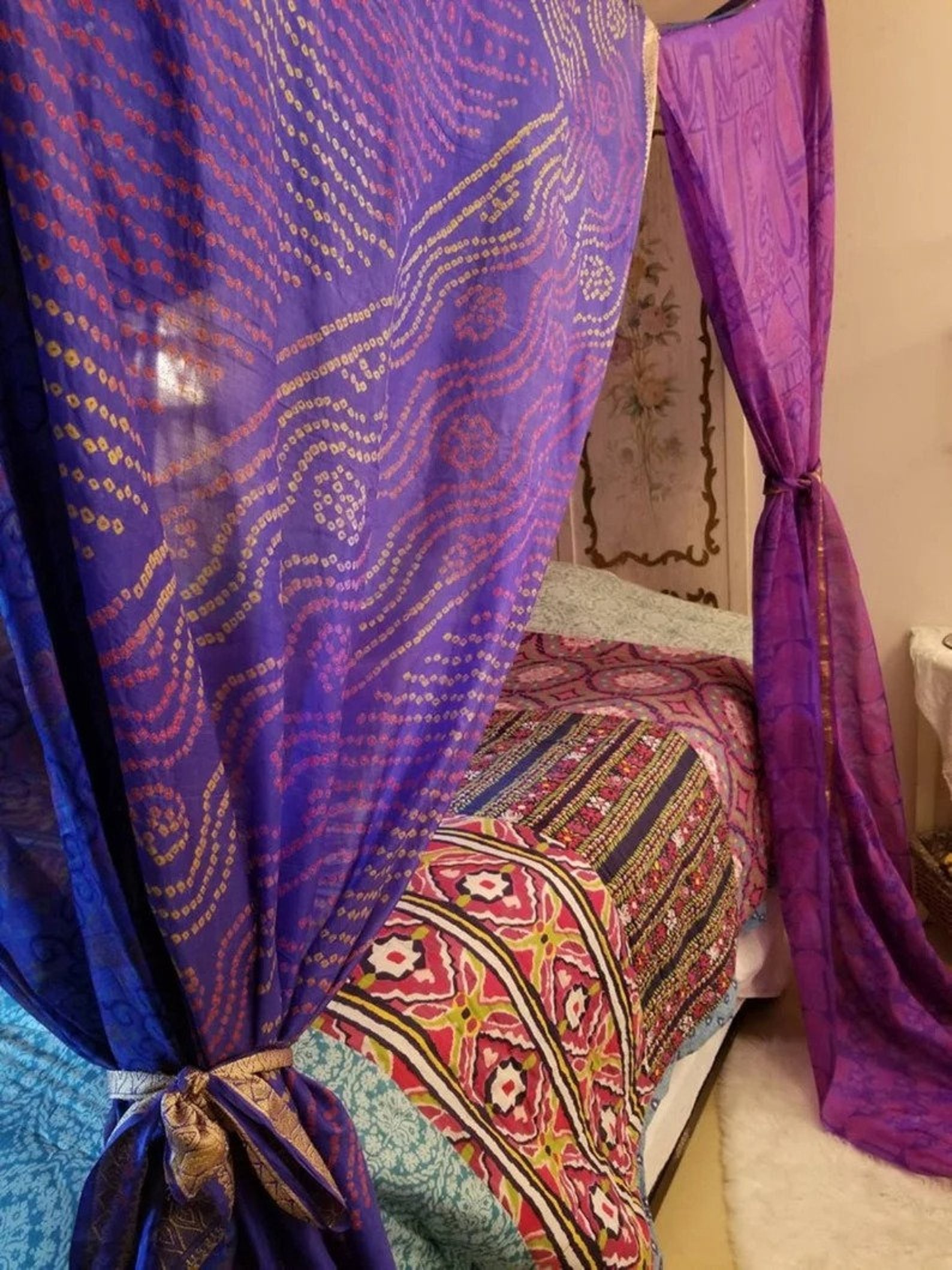 Bed Canopy Curtains Boho Curtains Bohemian Blue Decor India Etsy