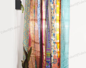 Indian Vintage Old Silk Sari Multi color Handmade Patchwork Curtain Door Drape Window Home Decor Recycled Curtain
