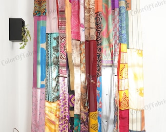 Handmade Wholesale Lot of Indian Vintage Old Silk Sari Multi color Handmade Patchwork Curtain Door Drape Window Home Decor Recycled Curtain