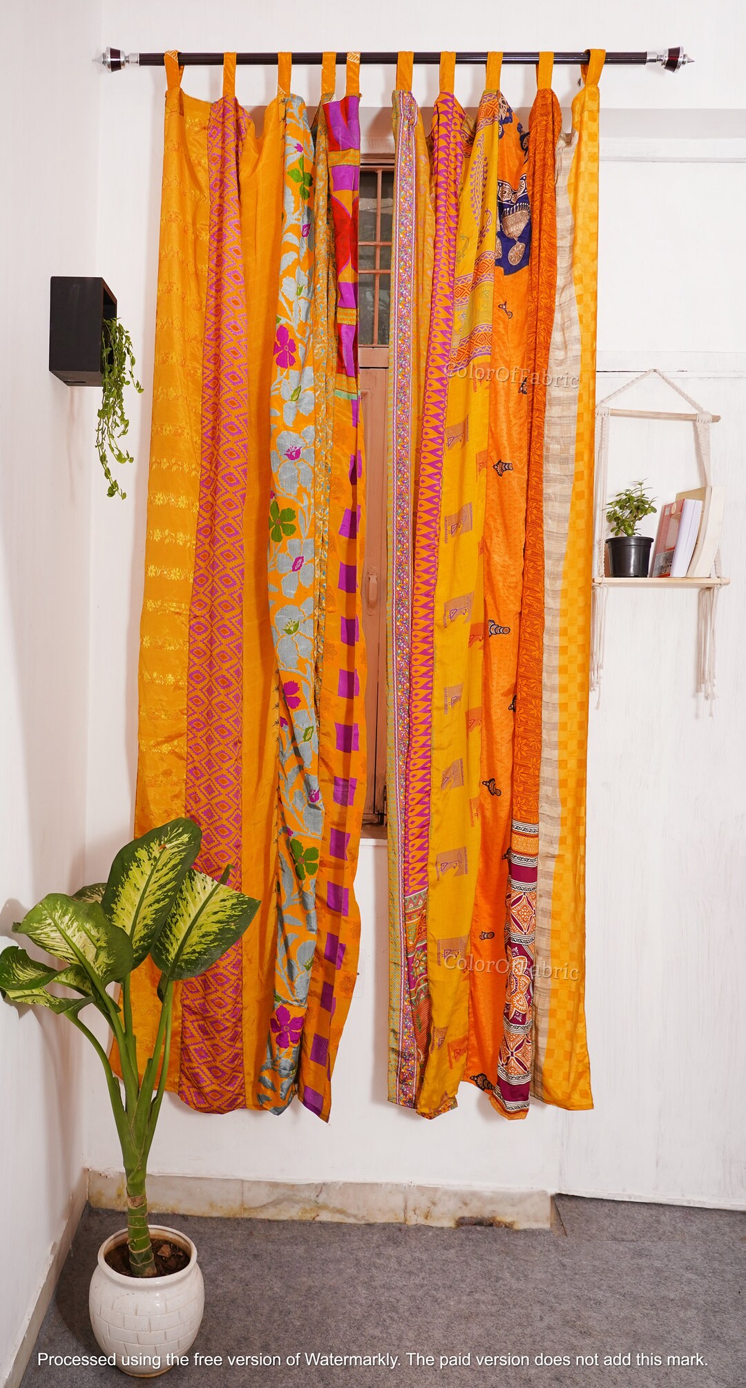 2PC Indian Vintage Old Silk Sari Fabric Made Orange Color Handmade ...