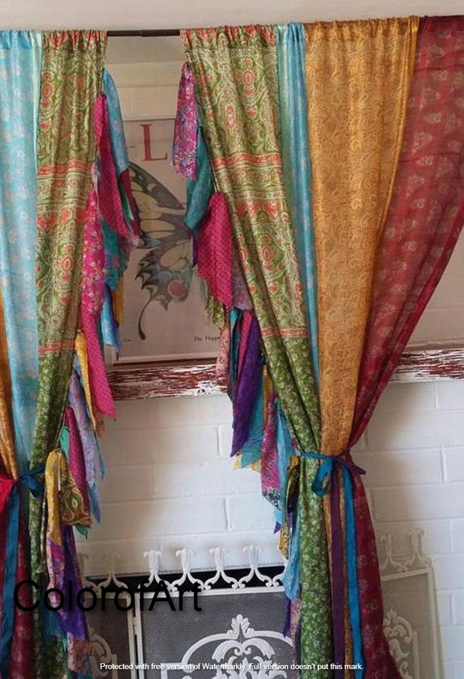 2 Pcs of Indian Curtain Saree Silk Curtain Sari Boho Curtain Etsy