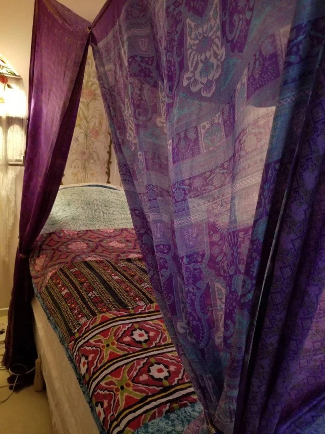 Bed Canopy Curtains Boho Curtains Bohemian Blue Decor India Etsy