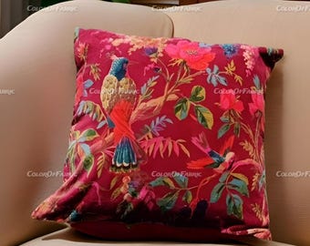Housse de coussin en velours Oiseaux de paradis - Marron