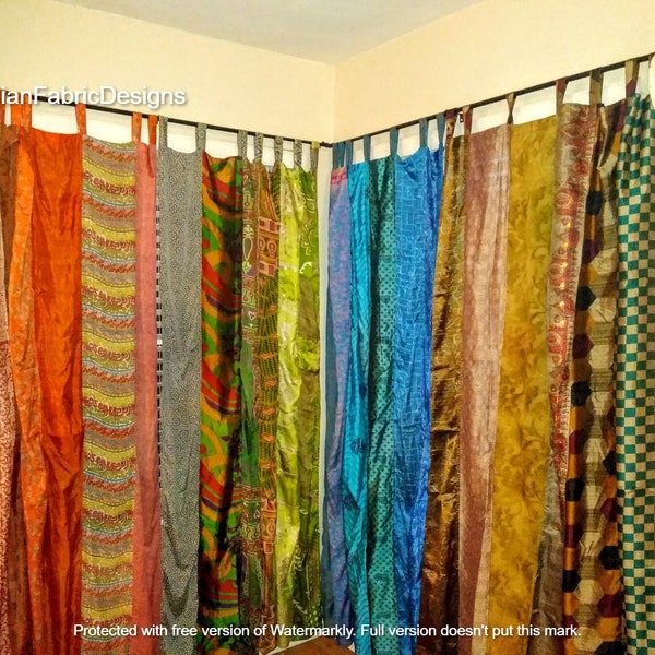 Indian Vintage Old Silk Sari Multi color Handmade Patchwork Curtain Door Drape Window Home Decor Recycled Curtain
