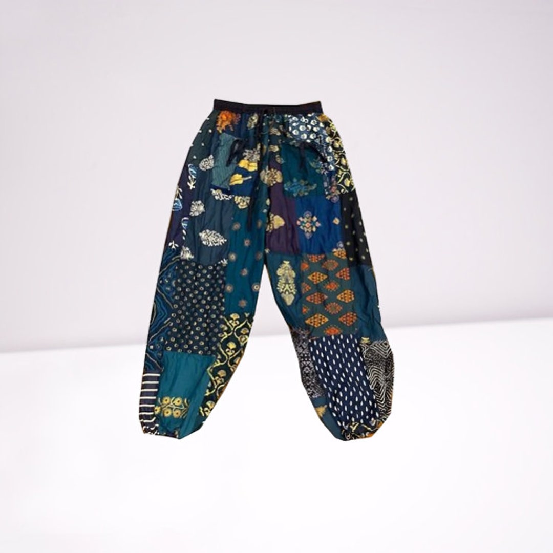 Relaxed Fit Vintage Striped Patchwork Denim Harem Pants