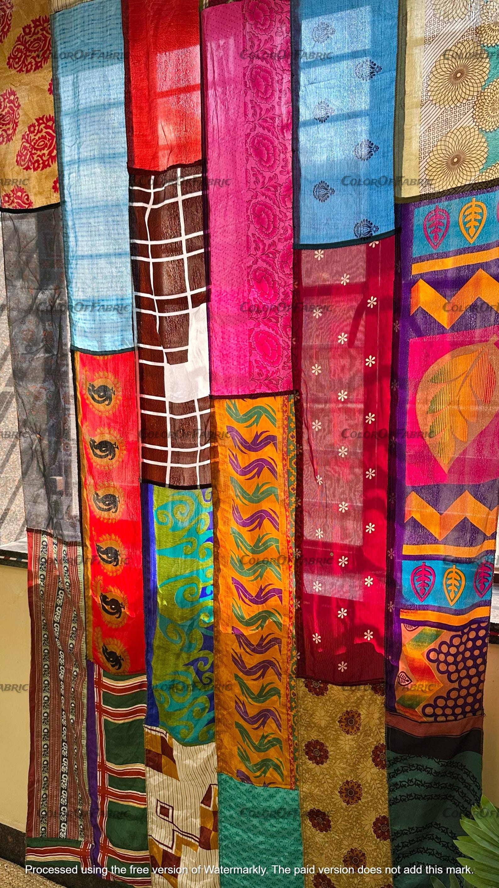 FREE SHIPPING - Indian Handmade Silk Saree Fabric Curtain Decorative ...