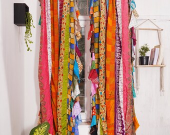 Indian Silk Saree Curtain Window Treatments Boho Gypsy Hippy Bohemian Wall Hanging hippy Room Decor Curtain