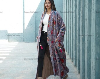 Kimono de velours, manteau de velours de thé du matin, robe de demoiselle d’honneur, robe de velours de coton pour femmes, veste de velours, robe de mariée, kimono imprimé avec glands