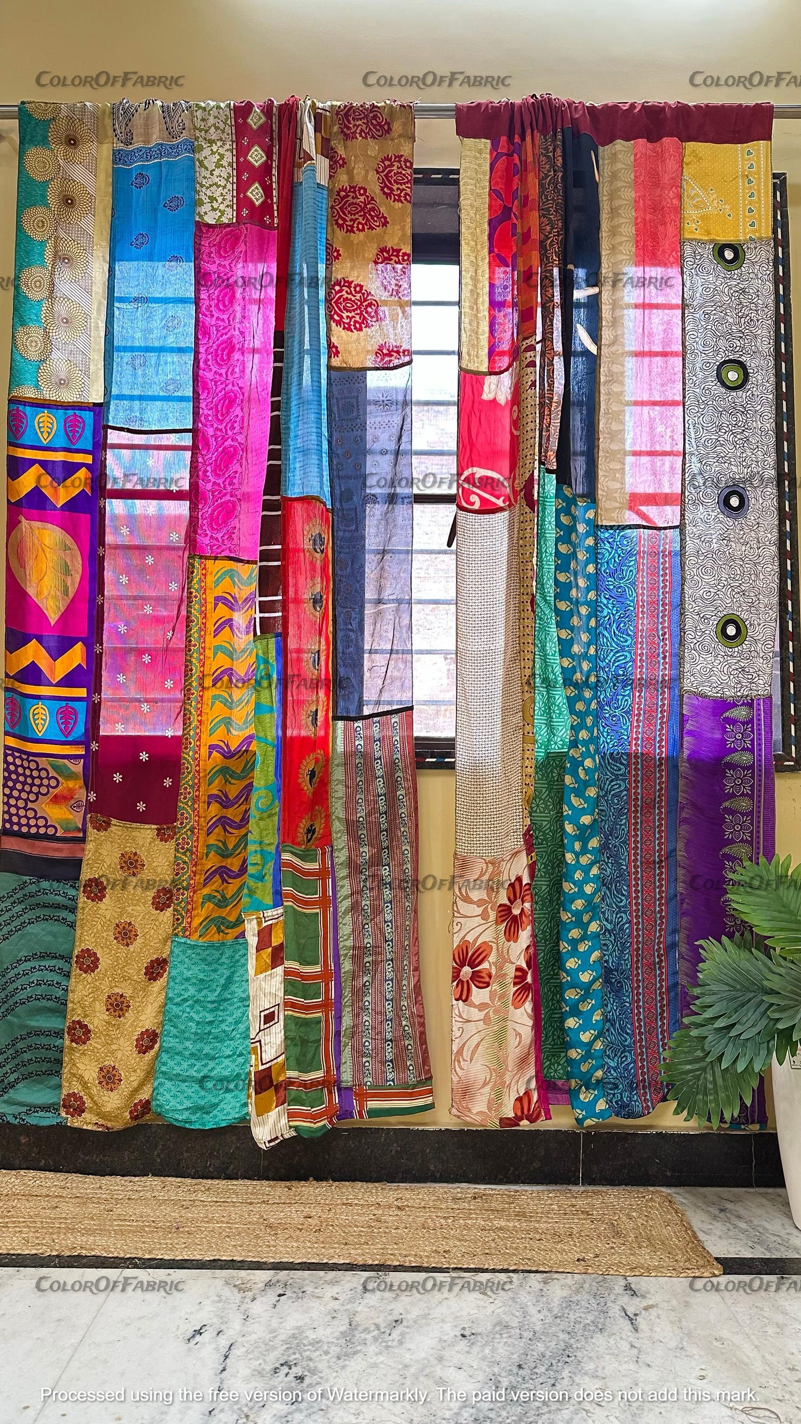 FREE SHIPPING - Indian Handmade Silk Saree Fabric Curtain Decorative ...