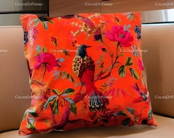 Housse de coussin en velours Oiseaux de paradis - Orange
