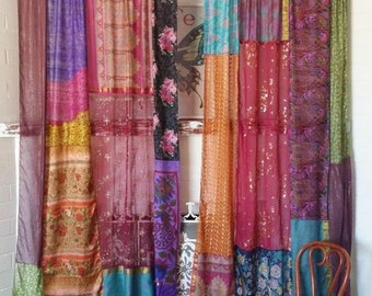 Wholesale Lot of Indian Vintage Old Silk Sari Multi color Handmade Patchwork Curtain Door Drape Window Home Decor Recycled Curtain