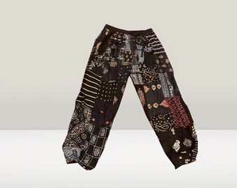 patchwork Harem Pants with Pockets, Hippie Boho Rayon Harem Pants, Women’s Summer Pants, Festival Clothing