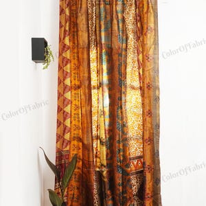 EXPRESS SERVICE of Indian Vintage Old Silk Sari Fabric Made Theme Patchwork color Curtain Door Window Curtain Home Room Door Window Curtain