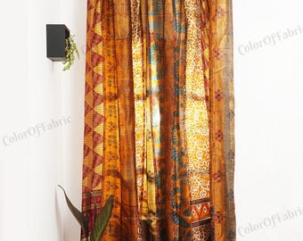 EXPRESS SERVICE of Indian Vintage Old Silk Sari Fabric Made Theme Patchwork color Curtain Door Window Curtain Home Room Door Window Curtain
