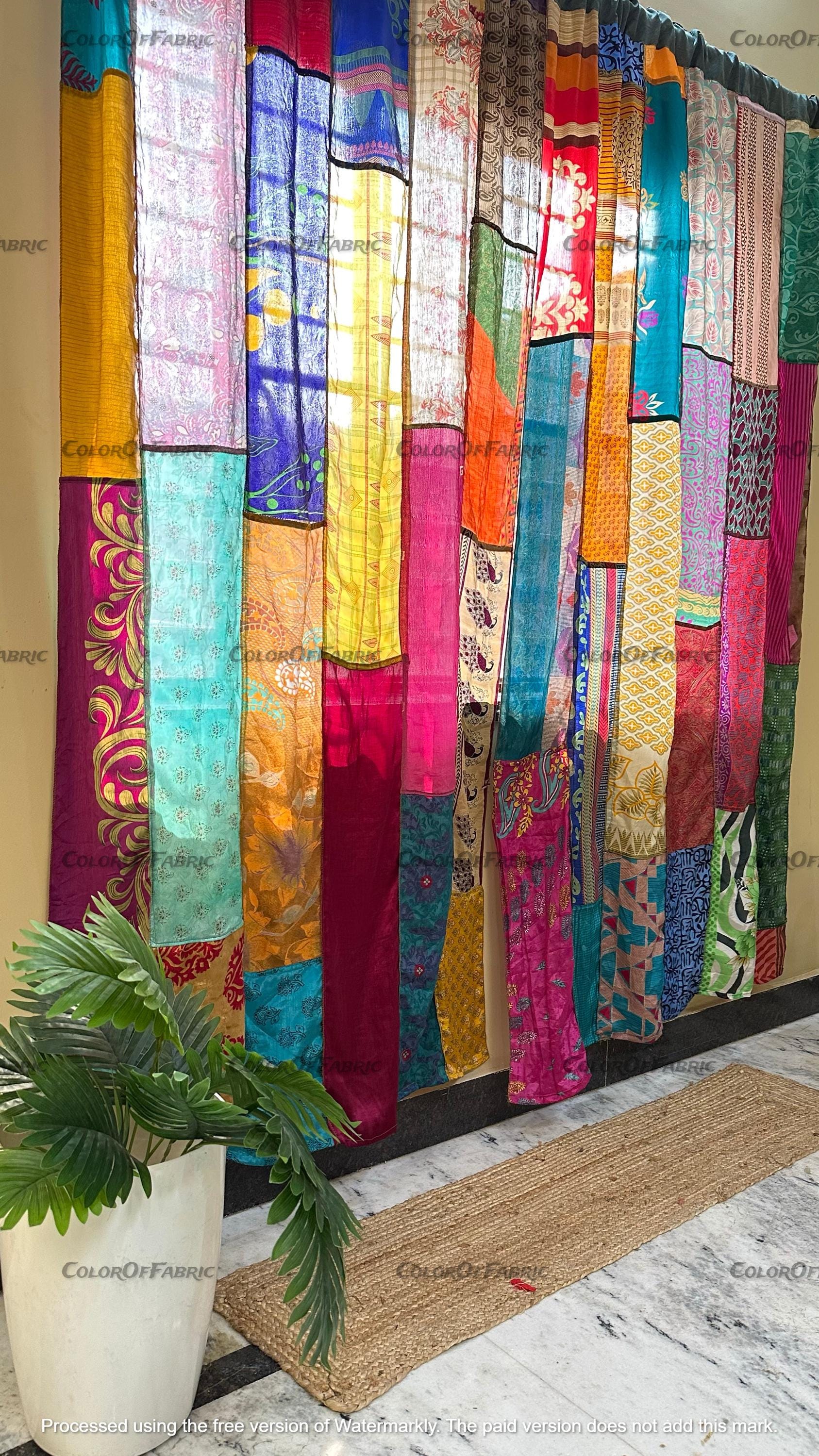 FREE SHIPPING - Indian Handmade Silk Saree Fabric Curtain Decorative ...