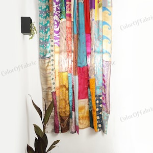 Wholesale Lot of Indian Vintage Old Silk Sari Multi color Handmade Patchwork Curtain Door Drape Window Home Decor Recycled Curtain