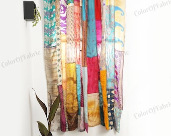 Wholesale Lot of Indian Vintage Old Silk Sari Multi color Handmade Patchwork Curtain Door Drape Window Home Decor Recycled Curtain