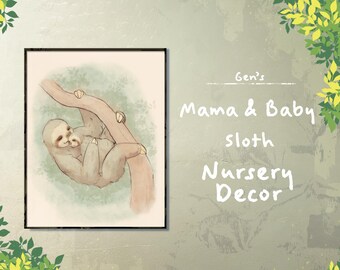 Mama & Baby Sloth | Nursery Wall Decor | Newborn Nursery Art | Original Hand-Drawn Artwork