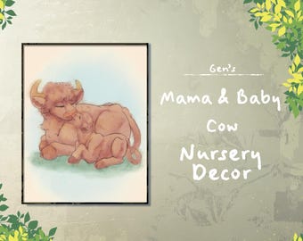 Mama & Baby Cow | Nursery Wall Decor | Newborn Nursery Art | Original Hand-Drawn Artwork