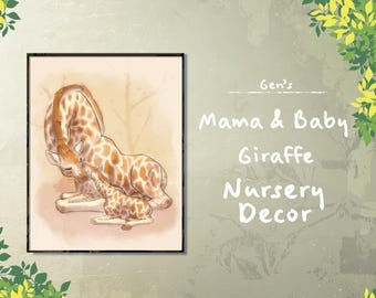 Mama & Baby Giraffe | Nursery Wall Decor | Newborn Nursery Art | Original Hand-Drawn Artwork