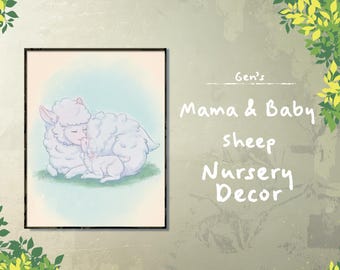 Mama & Baby Sheep | Nursery Wall Decor | Newborn Nursery Art | Original Hand-Drawn Artwork