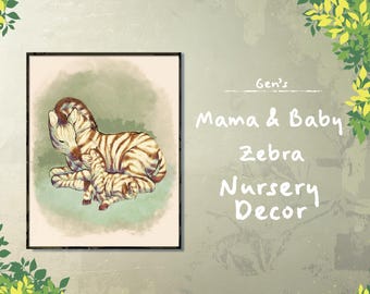 Mama & Baby Zebra | Nursery Wall Decor | Newborn Nursery Art | Original Hand-Drawn Artwork