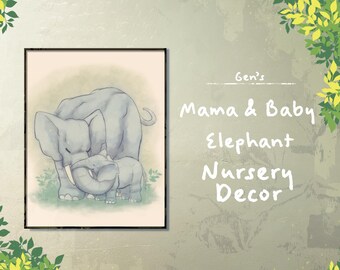 Mama & Baby Elephant | Nursery Wall Decor | Newborn Nursery Art | Original Hand-Drawn Artwork