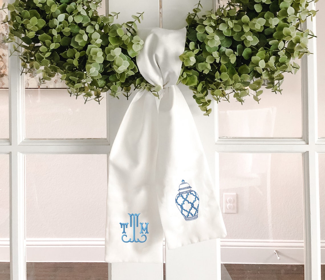 Ginger Jar Embroidered Wreath Sash Custom Embroidery Wreath Etsy