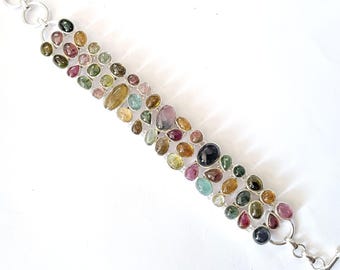 Natural Multi-Color Tourmaline Bracelet • 925 Sterling Silver, October Birthstone