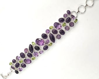 Amethyst Peridot Bracelet | Sterling Silver, Handmade Healing Jewelry