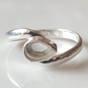 925 Sterling Silver Collet Teardrop Bypass Shank Ring Plain Bezel Cup Open Blank Ring, Setting For Making Ring 5x8to10x15mm Jewelry Supplies